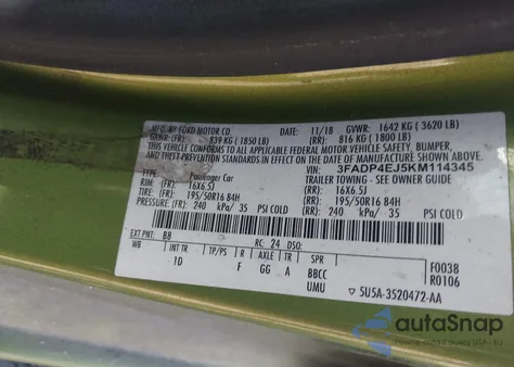 2019 Ford Fiesta Se из США, поврежденный, VIN 3FADP4EJ5KM114345